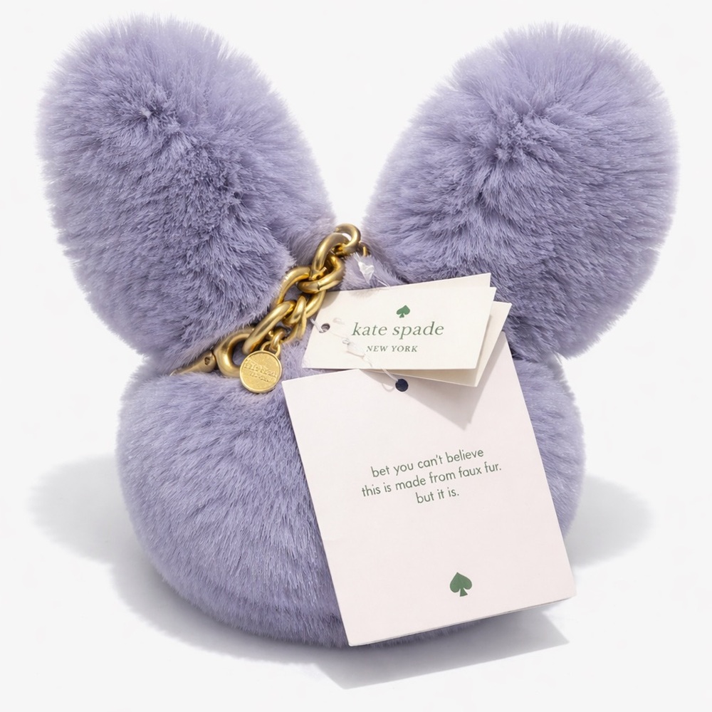 Discontinued Kate Spade Bunny Faux Fur Bag Charm Clip Lavender Rhinestones NWT - Picture 2 of 5